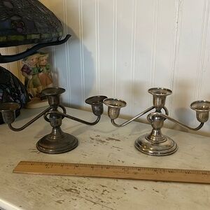 Set Antique Sterling Silver 3 arm twisted Candelabra El-Sil-Co weighted
